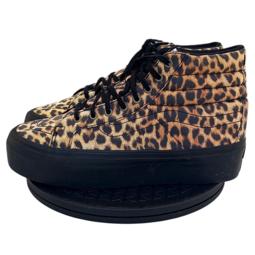 Unisex Vans Sk8-Hi Canvas Leopard Print Platform Athletic Sneaker M8/W9.5 Brown